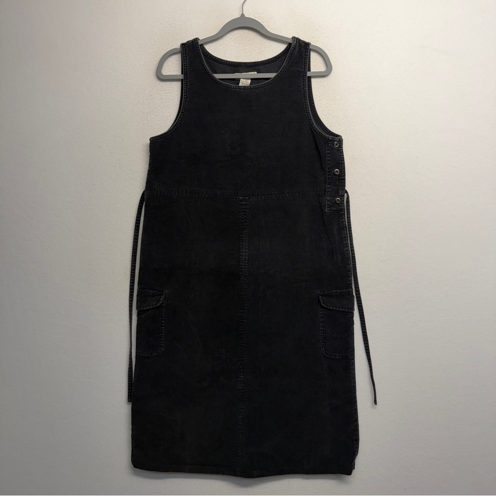 Vintage Eddie Bauer 100% Cotton‎ Pinafore Jumper Dress M Maxi Black